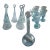 Mid-Century Modern French Biot Blue Bubble Glass Decanter & Stem Glass Set for 10, Circa 1970s For Sale