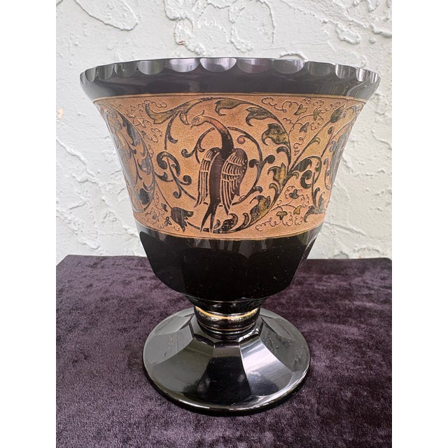 Glass Antique Bohemian Amethyst Glass Footed Bowl With Ooplastic Gilt Bird Frieze, Circa 1910-1925 For Sale - Image 7 of 12