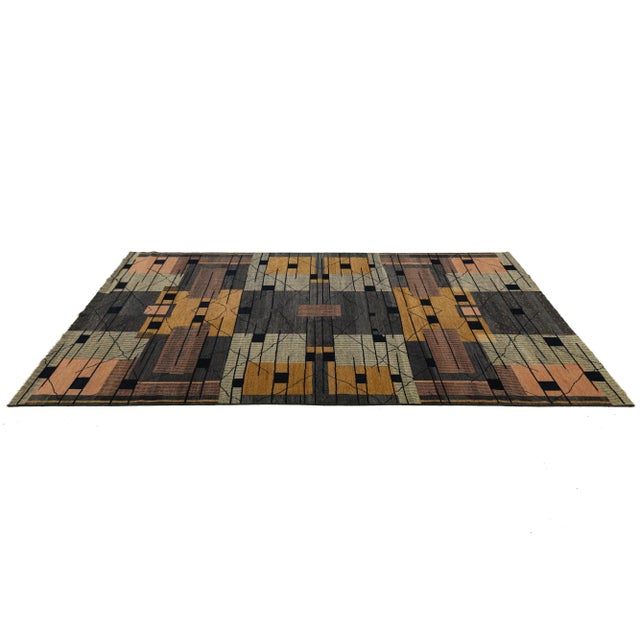 Art Deco Modern Turkish Woven Wool Rug With Art Deco Design in Earthy Tones For Sale - Image 3 of 10