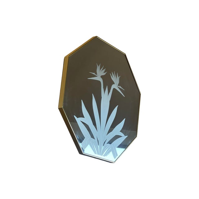 Postmodern Vintage Postmodern Gloria Erickson Octagon Wall Mirror Brass Bird of Paradise 1980s For Sale - Image 3 of 6