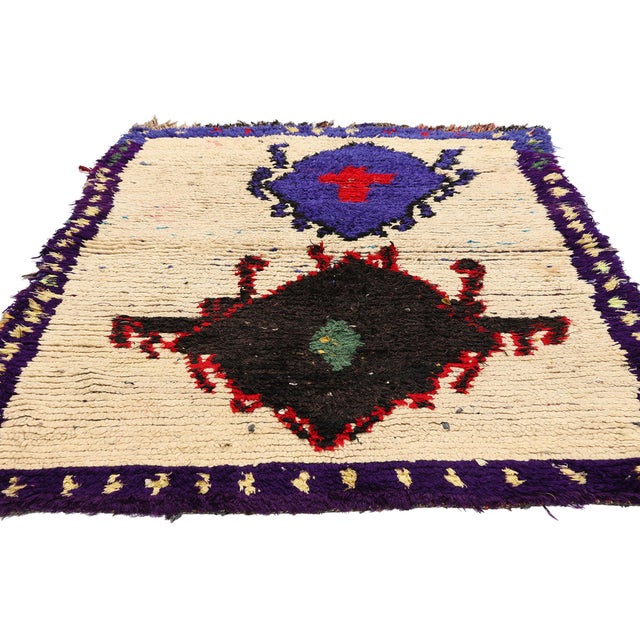 Abstract Vintage Azilal Boucherouite Moroccan Rug, 03'11 X 05'09 For Sale - Image 3 of 10