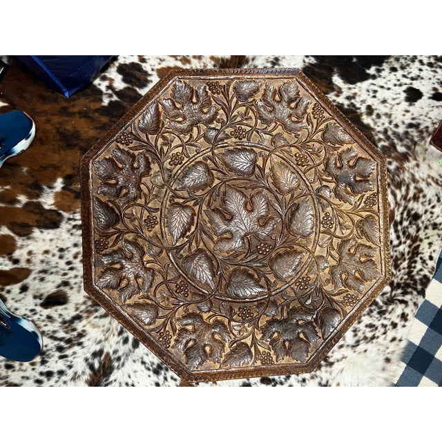 Early 20th Century Mid Century Moroccan Hand Carved Octagon Folding Side Table For Sale In Dallas - Image 6 of 11
