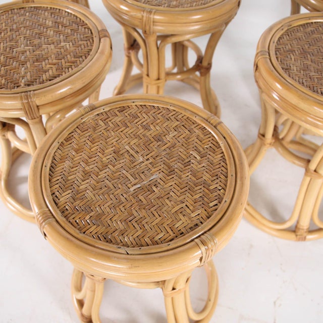 1980s Rattan Stools, 1980s, Set of 6 For Sale - Image 5 of 11