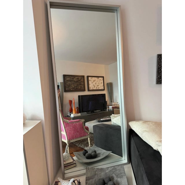 Contemporary Floor Mirror With Brushed Alluminum Frame For Sale - Image 3 of 4