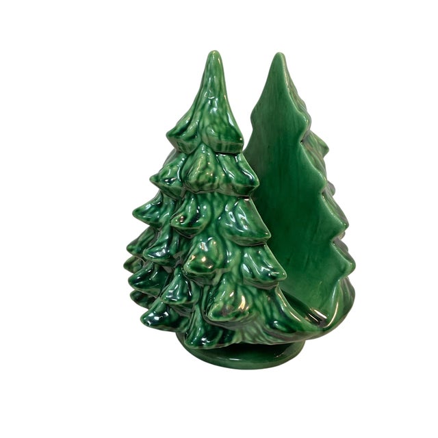 Mid-Century Modern Vintage Glazed Ceramic Christmas Tree Napkin Holder For Sale - Image 3 of 9
