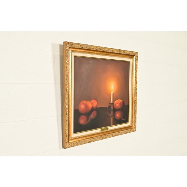 Traditional Original Artist Signed Garnelli Still Life Oil Painting on Canvas "Summer Eve Harvest" in Carved Giltwood Frame For Sale - Image 3 of 13