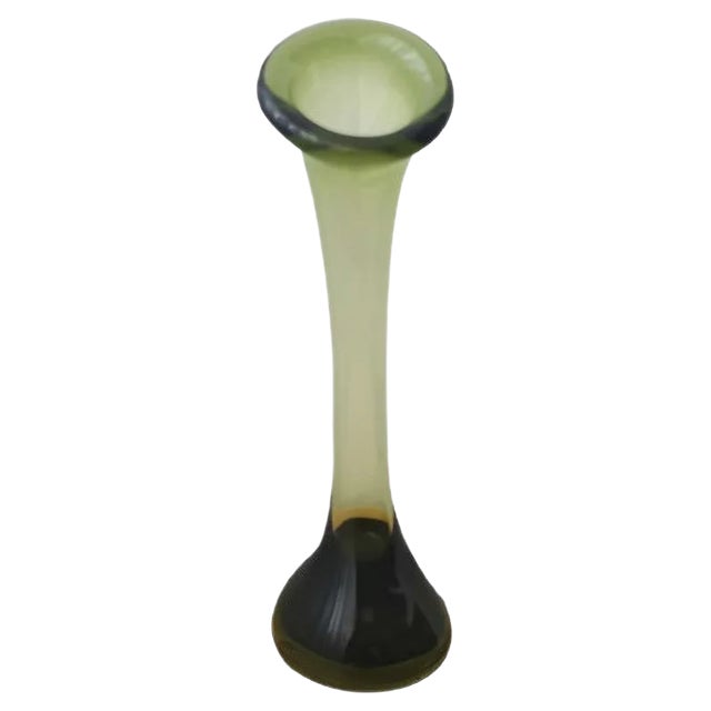 Mid-Century Portuguese Green Glass Single Bud Vase by Marinha Grande For Sale