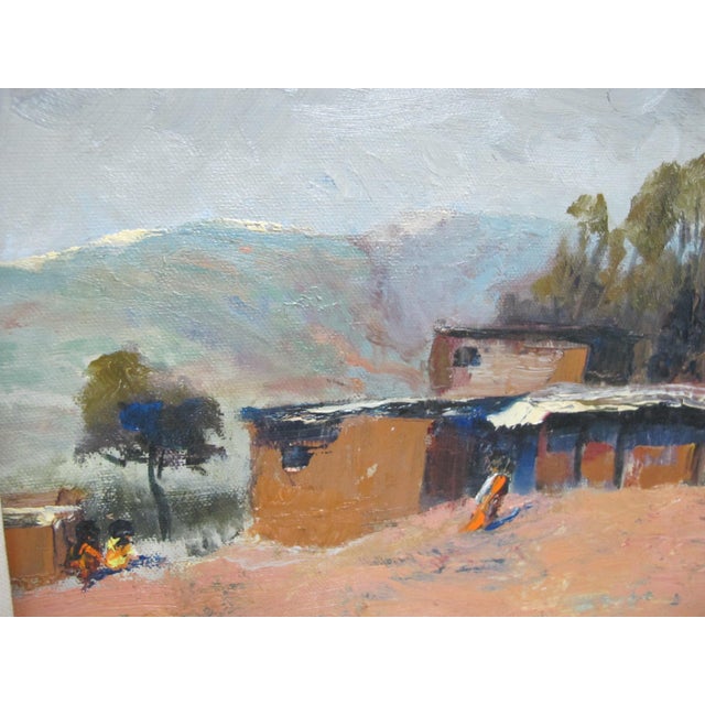 Southwest Mountain Landscape Adobe House Signed Oil Painting in Gilt Frame For Sale - Image 4 of 8