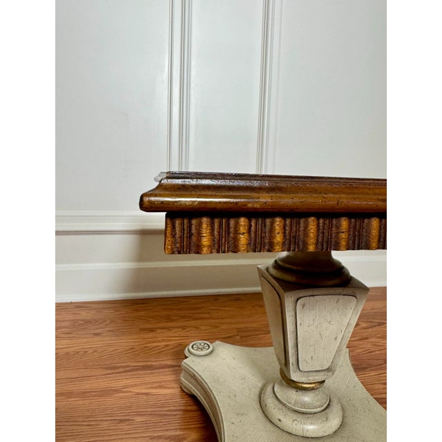 Heritage Heritage Hollywood Regency Wood Inlay Low Side Table in Taupe, Gold & Brown For Sale - Image 4 of 12