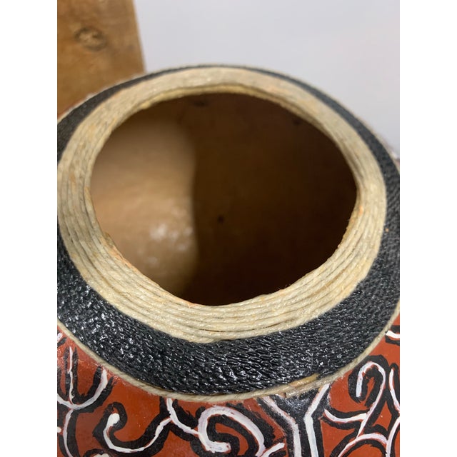 American Southwest Hand-Painted Artisan Gourd with Jute Wrapping.