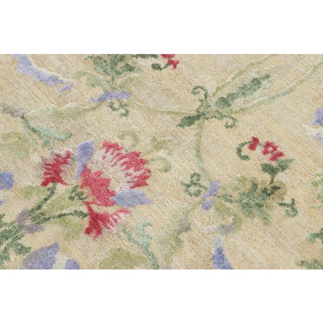 2010s Rug & Kilim’s Block Print Rug, Cream White Field and Multi-Color Flower Motifs For Sale - Image 5 of 7