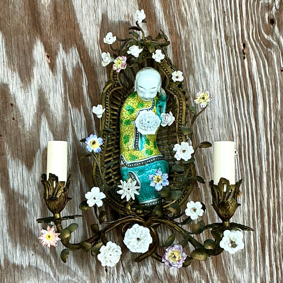 Vintage Asian 1920s Chinoiserie Floral Sconce | Chairish