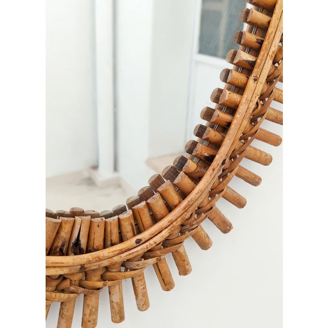 Mid-Century Italian Oval Wall Mirror with Bamboo Frame by Franco Albini, 1960s For Sale - Image 6 of 12