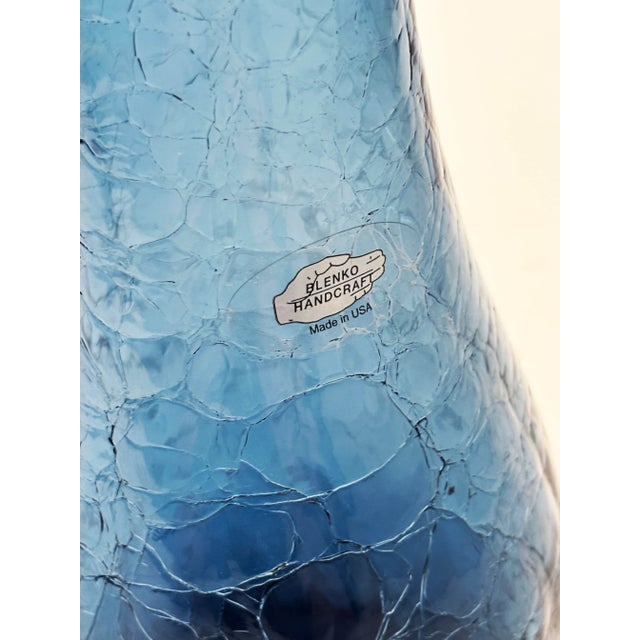 Ink Blue Cobalt Blue Crackle Hand-Blown Glass Vase by Blenko Glass Co. For Sale - Image 8 of 16