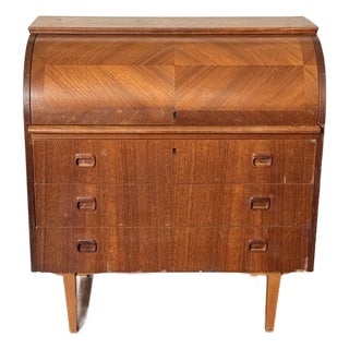 Vintage 1960s Danish Teak MCM Rolltop Secretary Desk Attributed to Egon Ostergaard For Sale