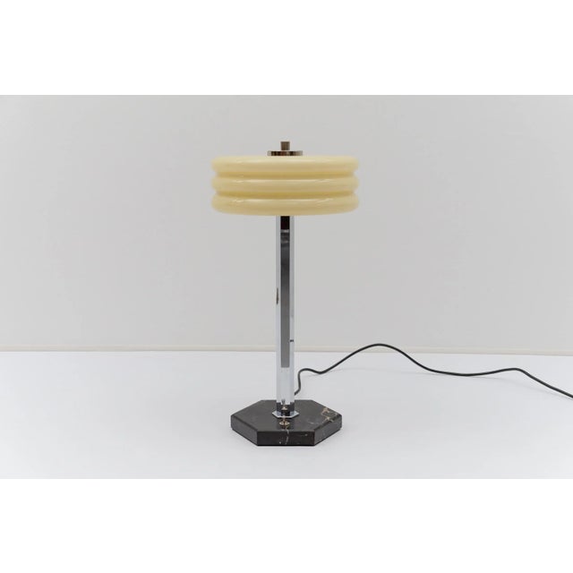 Art Deco Chrome Table Lamp with Glass Shade and Marble Base, Germany, 1940s For Sale - Image 11 of 11