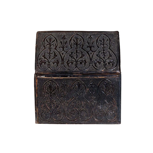Spanish Antique Leather Box For Sale - Image 3 of 5