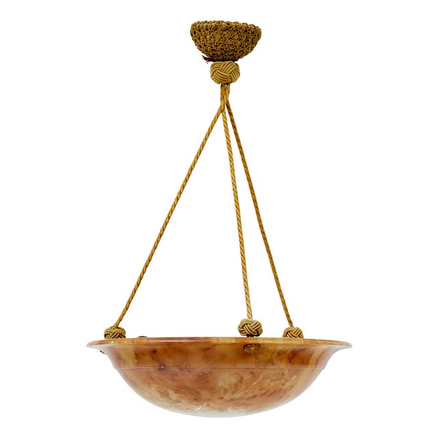 Art Deco Alabaster Hanging Pendant Light, 1930s For Sale