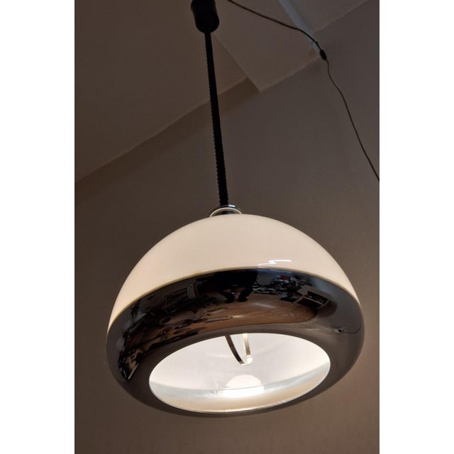 Vintage Height-Adjustable Ceiling Lamp with White Plastic Shade and Chrome-Plated Metal, 1970s For Sale - Image 6 of 8