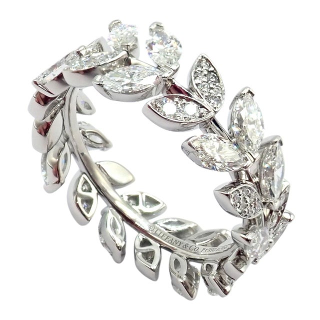 Platinum Tiffany & Co. Platlinum Victoria Vine Diamond Eternity Ring, Size 7 For Sale - Image 8 of 17