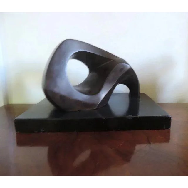 Black Mid-Century Modern Modernist Patinated Bronze with Black Marble Base Abstract Sculpture For Sale - Image 8 of 9