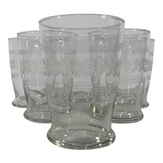 1950s Anchor Hocking Gray Cut Laurel Glass Tumbler - Set of 6 For Sale