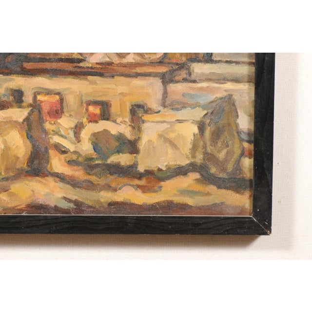 Mid-Century Abstract Painting 'Town Landscape' in a Rustic Black Wood Frame For Sale In Atlanta - Image 6 of 11