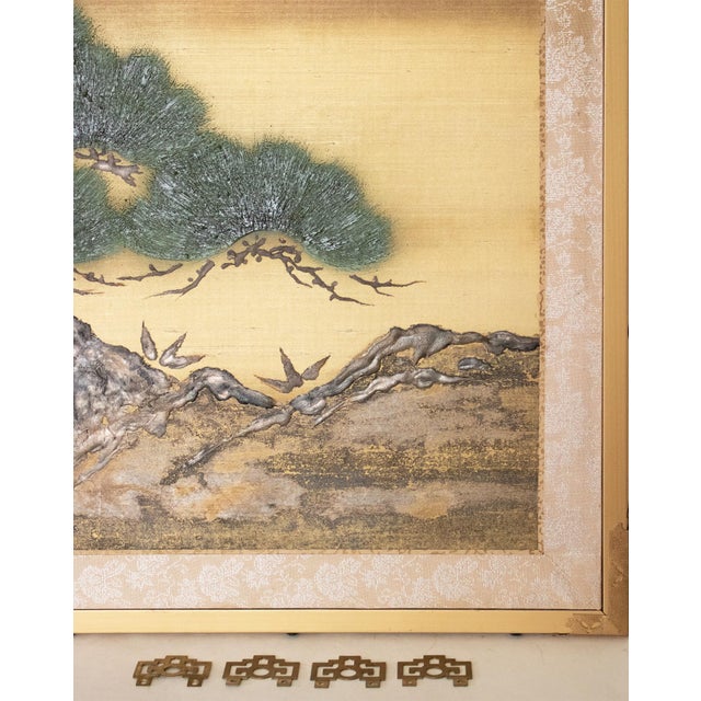 "Big Pine Tree", 1970s Shōwa Era Japanese Maki-E Byobu Screen For Sale - Image 14 of 18
