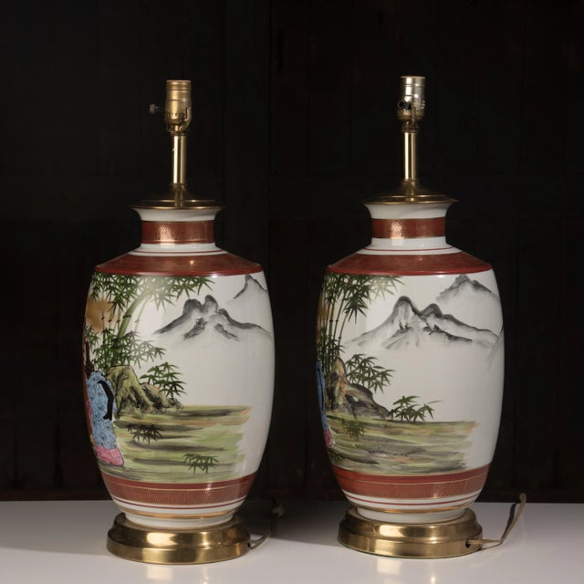 1970s Chinoiserie Hand Painted Porcelain Lamps - a Pair For Sale In Philadelphia - Image 6 of 12