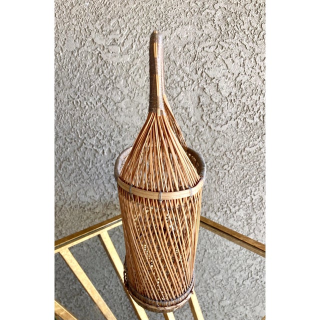 Franco Albini Late 20th-Century Slim Pencil Reed Rattan & Twine Oval Handled Basket For Sale - Image 4 of 13