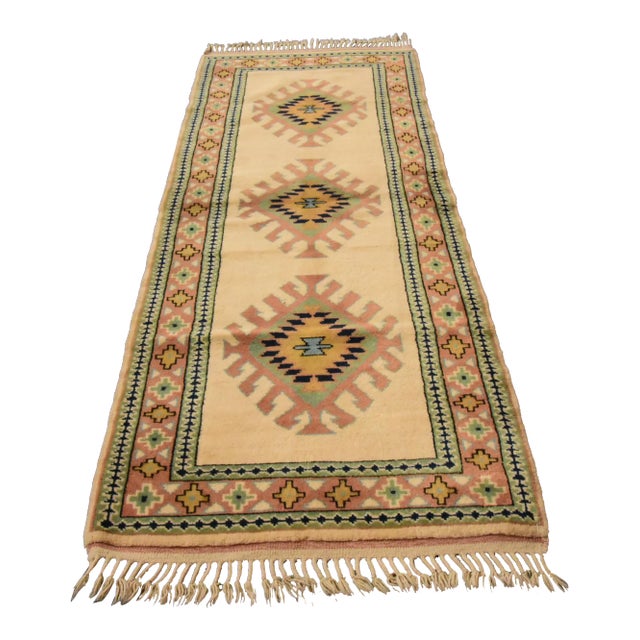 1980s Tribal Hand Knotted Cream Milas Runner Rug For Sale