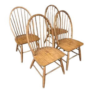 Solid Teakwood Windsor Pub Chairs - Set of 4 - Vintage Early 21st Century
