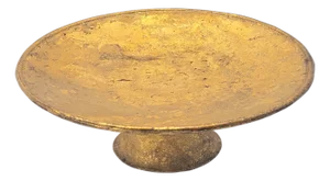 Handmade Gold Leaf Metal Pedestal Bowl With Rolled Edge Offering Bowl 11.375"