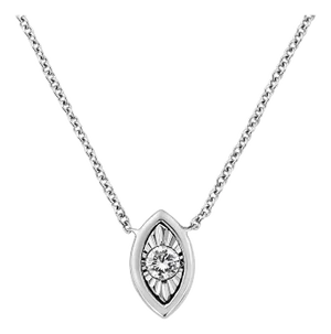 10K White Gold 1/10 Cttw Miracle Set Round-Cut Diamond Marquise Shape 18" Pendant Necklace (H-I Color, SI2-I1 Clarity)
