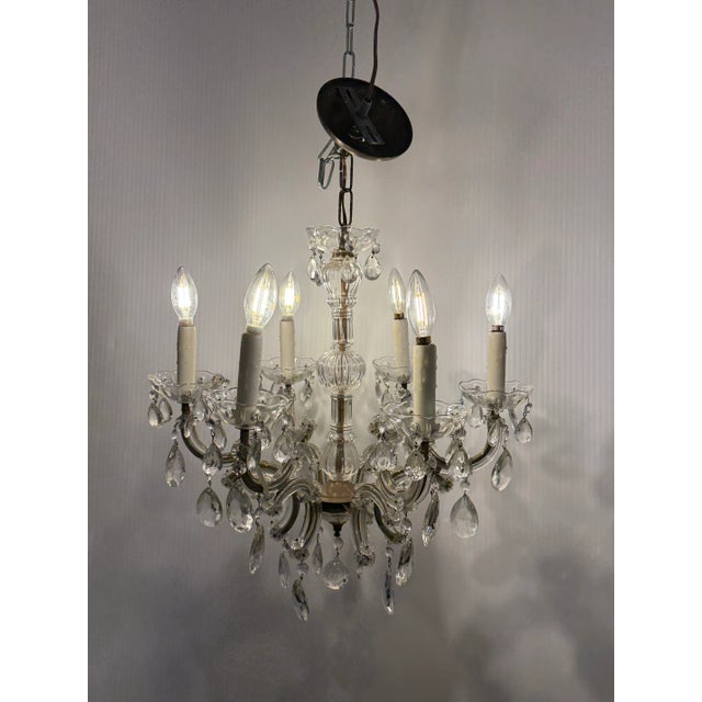 Vintage Six Light Glass + Crystal Chandelier For Sale - Image 4 of 12