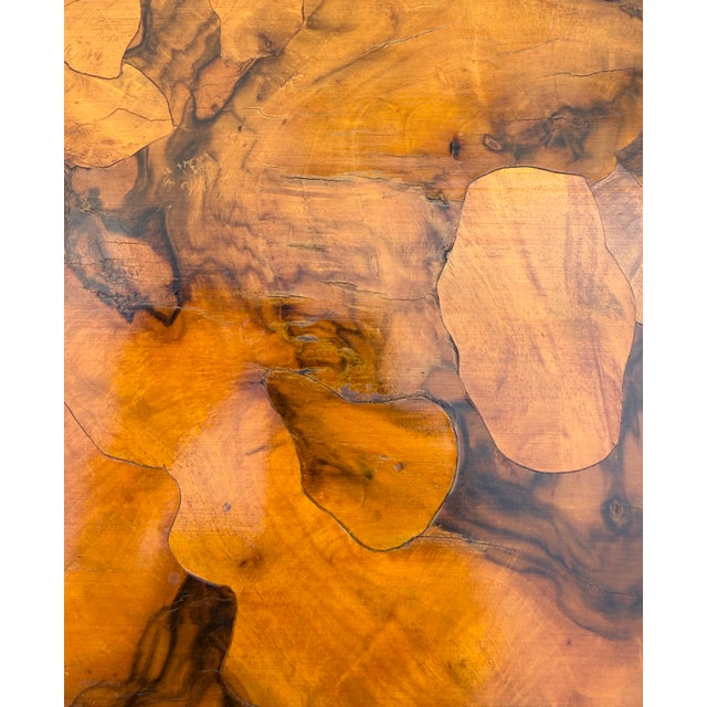 1970's Italian Regency Olive Burl Wood Writing Desk/Console Table For Sale - Image 13 of 14