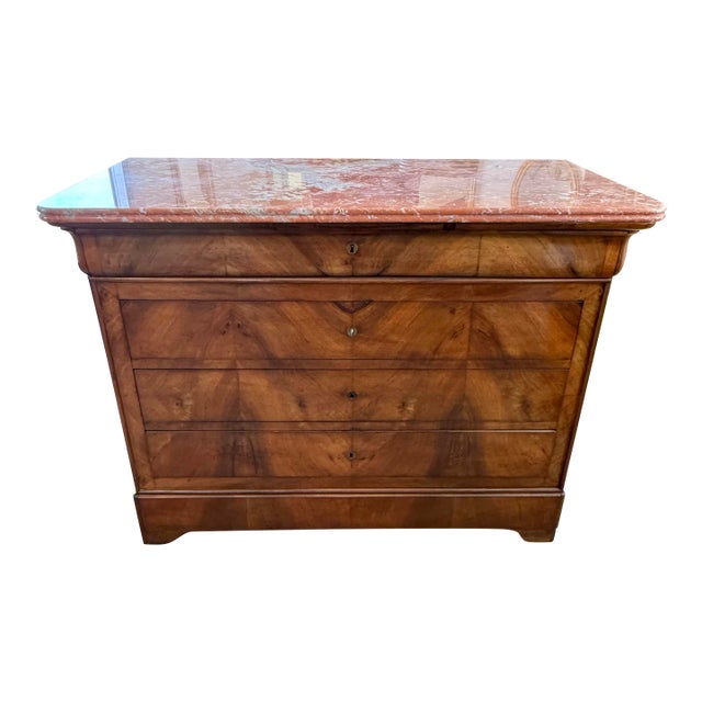 19th Century Louis Philippe Walnut Marble Top Chest of Drawer / Commodes For Sale