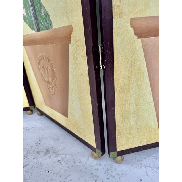 Hand-Painted Four Panel Trompe L’Oeil Screen With Topiaries For Sale - Image 9 of 11