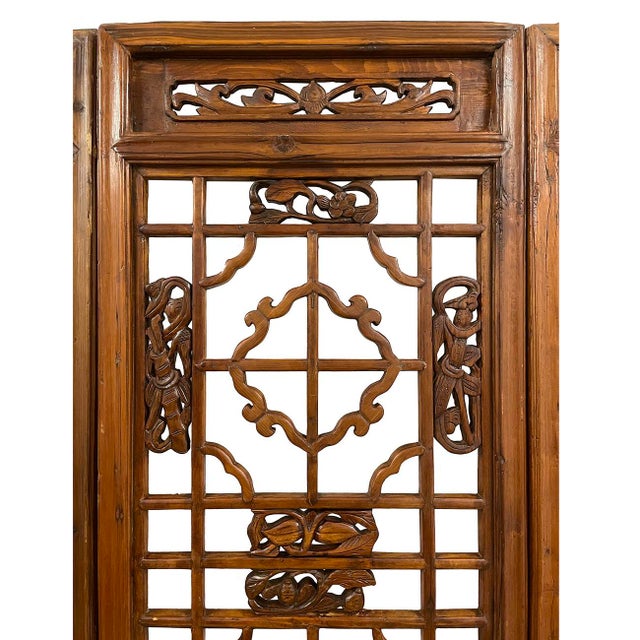 Asian Late 19th Century Antique Chinese Handcrafted 3 Panel Wooden Screen/Room Divider For Sale - Image 3 of 13