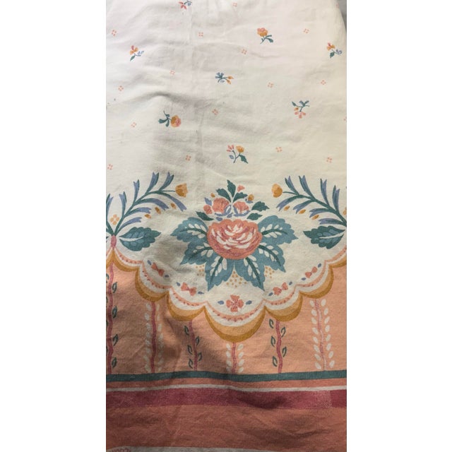 Vintage Country Fair Border Print Fabric Peachy Pink/ Blue For Sale - Image 4 of 9
