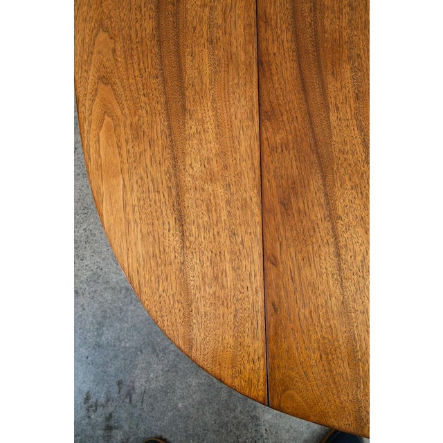 Mid Century Modern Dining Table Attributed to Broyhill Brasilia Walnut Drop Leaf X2 Oval MCM For Sale - Image 9 of 12