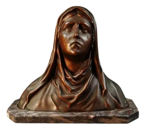 Art Deco Bust of the Tearful Virgin Mary in Spelter on Marble by Oscar Ruffon, 1920s-1940s