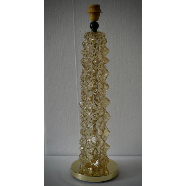Mid-Century Murano Art Glass Amber Color and Brass Table Lamp For Sale - Image 9 of 9