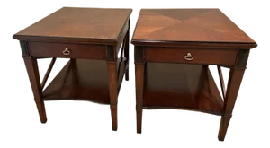 Glossy Dark Wood End Table With Ebony Accents by Hickory Chair -a Pair