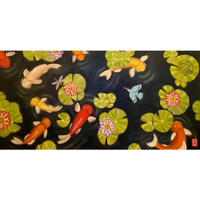 Koi Pond Original Oil Painting Stephen McDonough For Sale