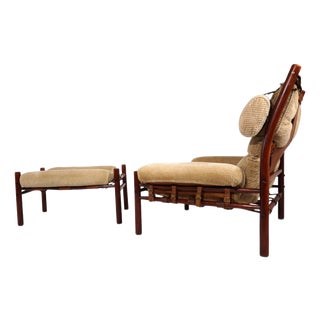 Inca Lounge Chair with Ottoman Corduroy Upholstery from Arne Norell Ab, 1970, Set of 2 For Sale