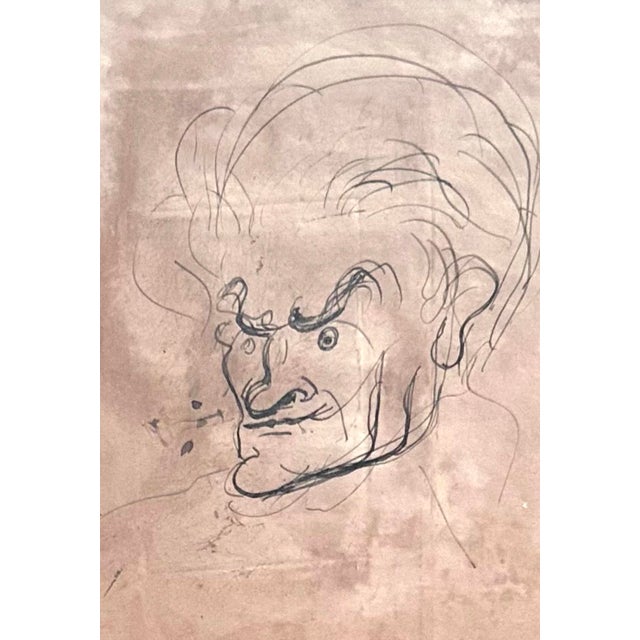 Figurative Antique Pen and Ink Male Portrait Sketch, Framed For Sale - Image 3 of 10