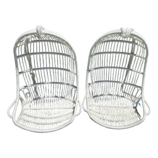 Serena & Lilly Hanging Rattan Chairs- Set of 2 For Sale