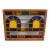 Art / Stained Glass & Wood Window Panel / Color W/ Yellow & Blue Arches in Center For Sale