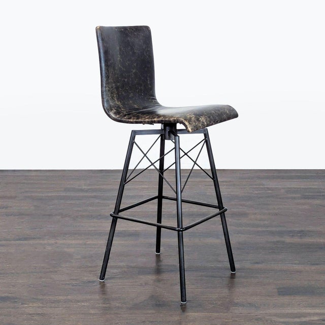 Leather seat on metal base. Brand: Four Hands. Original Price: $200. Dimensions (in): 17W x 17D x 44H.